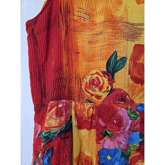 Jams World Tropical Floral Print Rayon Midi Colorful Retro Sundress, Size Medium - Picture 5 of 12